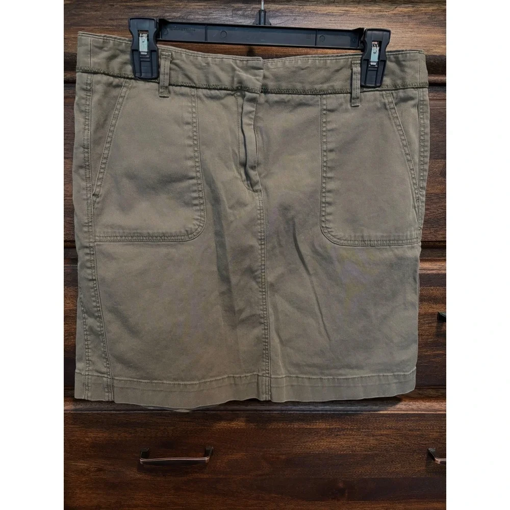 Ann Taylor LOFT Womens Olive Green Khaki Cotton Utility Mini Skirt Size 6